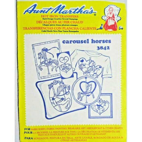 Aunt Martha's Carousel Horses Hot Iron Craft Transfers Needlepoint Embroidery - Picture 1 of 2